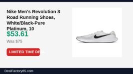 Nike Men’s Revolution 8 Road Running Shoes, White/Black-Pure Platinum, 10 Just Dropped to $53.61 (29% Off)