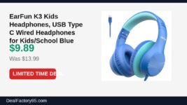 EarFun K3 Kids Headphones, USB Type C Wired Headphones for Kids/School Blue Just Dropped to $9.89 (29% Off)