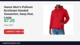 Hanes Men’s Pullover EcoSmart Hooded Sweatshirt, Deep Red, Large Just Dropped to $7.25 (73% Off)