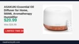 Amazon Deal: ASAKUKI Essential Oil Diffuser for Home, 500ML Aromatherapy Humidifier — $20.99