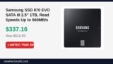 Samsung SSD 870 EVO SATA III 2.5” 1TB, Read Speeds Up to 560MB/s Just Dropped to $337.16 (35% Off)