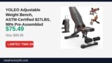 YOLEO Adjustable Weight Bench, ASTM-Certified 827LBS, 98% Pre-Assembled Just Dropped to $75.49 (16% Off)