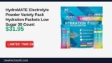 Amazon Deal: HydroMATE Electrolyte Powder Variety Pack Hydration Packets Low Sugar 30 Count — $31.95