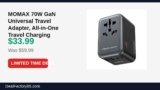 MOMAX 70W GaN Universal Travel Adapter, All-in-One Travel Charging Just Dropped to $33.99 (43% Off)