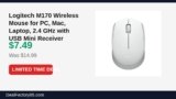 Logitech M170 Wireless Mouse for PC, Mac, Laptop, 2.4 GHz with USB Mini Just Dropped to $7.49 (50% Off)