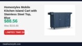 Homestyles Mobile Kitchen Island Cart with Stainless Steel Top, Blue Just Dropped to $88.56 (72% Off)