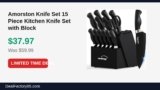 Amorston Knife Set 15 Piece Kitchen Knife Set with Block Just Dropped to $37.97 (37% Off)