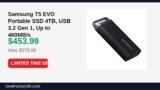 Samsung T5 EVO Portable SSD 4TB, USB 3.2 Gen 1, Up to 460MB/s Just Dropped to $453.99 (22% Off)