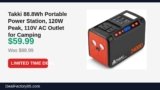 Takki 88.8Wh Portable Power Station, 120W Peak, 110V AC Outlet for Camping Just Dropped to $59.99 (33% Off)