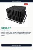 AIRHOP 0.56in Thick 96 Sq Ft Exercise Equipment Mats, 24 Tiles Upgraded Rubber Just Dropped to $194.97 (33% Off)