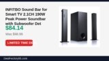INFITBO Sound Bar for Smart TV 2.1CH 190W Peak Power Soundbar with Subwoofer Just Dropped to $84.14 (15% Off)