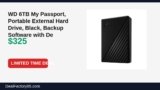 Amazon Deal: WD 6TB My Passport, Portable External Hard Drive, Black, Backup Software with — $325