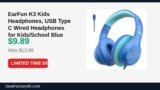 EarFun K3 Kids Headphones, USB Type C Wired Headphones for Kids/School Blue Just Dropped to $9.89 (29% Off)