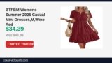 BTFBM Womens Summer 2026 Casual Mini Dresses,M,Wine Red Just Dropped to $34.39 (27% Off)