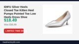 IDIFU Silver Heels Closed Toe Kitten Heel Pumps Pointed Toe Low Heels Dress Just Dropped to $18.49 (50% Off)