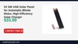Amazon Deal: 5V 5W USB Solar Panel for Automatic Blinds Motor, High Efficiency Solar Charger — $33.99