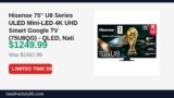 Hisense 75″ U8 Series ULED Mini-LED 4K UHD Smart Google TV (75U8QG) – QLED Just Dropped to $1249.99 (26% Off)