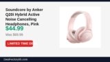 Soundcore by Anker Q20i Hybrid Active Noise Cancelling Headphones, Pink Just Dropped to $44.99 (36% Off)