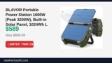 BLAVOR Portable Power Station 1600W (Peak 3200W), Built-in Solar Panel, 1024Wh Just Dropped to $589 (35% Off)