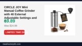 CIRCLE JOY Mini Manual Coffee Grinder with 40 External Adjustable Settings and Just Dropped to $9.89 (60% Off)