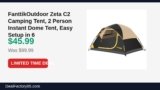 FanttikOutdoor Zeta C2 Camping Tent, 2 Person Instant Dome Tent, Easy Setup in Just Dropped to $45.99 (54% Off)