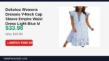 Dokotoo Womens Dresses V-Neck Cap Sleeve Empire Waist Dress Light Blue M Just Dropped to $33.98 (32% Off)