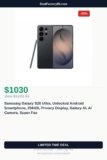 Samsung Galaxy S26 Ultra, Unlocked Android Smartphone, 256GB, Privacy Display Just Dropped to $1030 (21% Off)