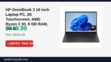 HP OmniBook 3 16 inch Laptop PC, 2K Touchscreen, AMD Ryzen 3 30, 8 GB RAM, 256 Just Dropped to $449.99 (33% Off)