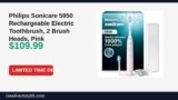 Amazon Deal: Philips Sonicare 5950 Rechargeable Electric Toothbrush, 2 Brush Heads, Pink — $109.99