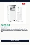 8,000 BTU Portable Air Conditioners, Portable AC Unit for Basement & Bedroom Just Dropped to $159.99 (20% Off)