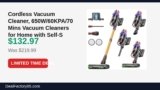 Cordless Vacuum Cleaner, 650W/60KPA/70 Mins Vacuum Cleaners for Home with Just Dropped to $132.97 (40% Off)