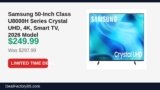 Samsung 50-Inch Class U8000H Series Crystal UHD, 4K, Smart TV, 2026 Model Just Dropped to $249.99 (16% Off)
