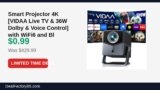 Smart Projector 4K [VIDAA Live TV & 36W Dolby & Voice Control] with WiFi6 and Just Dropped to $0.99 (100% Off)