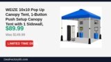 WEIZE 10×10 Pop Up Canopy Tent, 1-Button Push Setup Canopy Tent with 1 Just Dropped to $89.99 (40% Off)