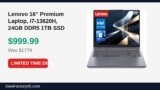 Lenovo 16″ Premium Laptop, i7-13620H, 24GB DDR5 1TB SSD Just Dropped to $999.99 (44% Off)