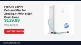 FreAire 34Pint Dehumidifier for 2500Sq.Ft With 6.56ft Drain Hose Just Dropped to $119.99 (63% Off)