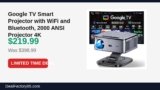 Google TV Smart Projector with WiFi and Bluetooth, 2000 ANSI Projector 4K Just Dropped to $219.99 (45% Off)